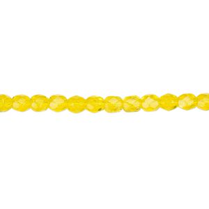 Bead, Czech fire-polished glass, yellow, 4mm faceted round. Sold per pkg of 1,200 (1 mass).