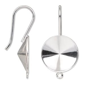 Ear wire Almost Instant Jewelry&reg; 1pkg2 sterling silver, 34mm / 18mm rivoli glue-in setting, 18 gauge 1 pair