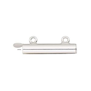 End bar 1pkg4 silver-finished, 26x5mm round tube / fold-in ends / 2 loops / 4mm inside diameter, brass / 1-strand