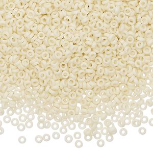Seed bead, Miyuki, glass, pkg/250g, 2.2x1mm spacer rondelle, opaque matte cream, (SPR2.2-2021).