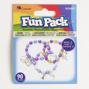 Bracelet kit 1pkg90, silver-finished "pewter" (zinc alloy) / steel / acrylic / elastic, mixed colors, 4mm-16x13mm mixed shapes.