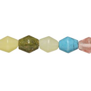Multi-gemstone / glass 1pkg1, double cone bead 15 inch 10x7mm-10x9mm