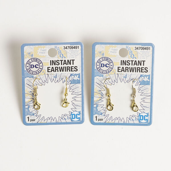 Ear wire fishhook 1pkg4, 27mm / lobster claw clasp / comfort clutch earnut, 19 gauge gold-finished steel / plastic 2 pair image number 0