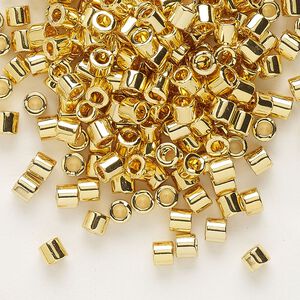 Seed bead, Delica&reg;, glass, pkg/50g, #8 round, opaque 24Kt gold-plated (DBL-0031).