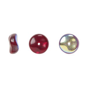 Bead, Czech pressed glass, red AB, 10x4mm rondelle. Sold per 15" to 16" strand.