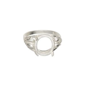Ring, Sure-Set&trade;, sterling silver, two-leaf band with 12x10mm 4-prong oval setting, size 7. Sold individually.