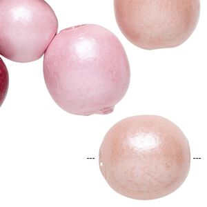 Bead mix, painted wood, pink and peach, 14-22mm round with 3.5-4mm hole. Sold per pkg of 12.