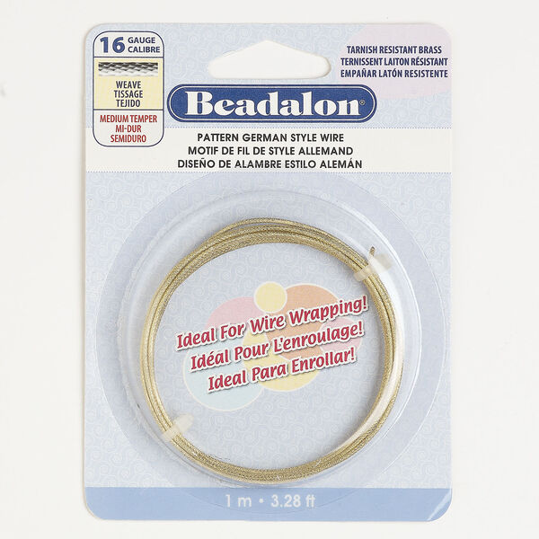 Wire, Beadalon&reg; 1pkg1, gold-finished brass, weave round, 16 gauge, 1 meter section. image number 0