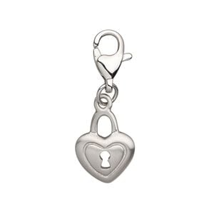 Charm, stainless steel, 15x12mm double-sided matte puffed heart lock with keyhole cutout and lobster claw clasp. Sold individually.