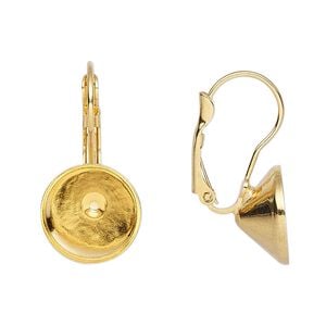 Ear wire leverback 1pkg4 Almost instant jewelry&reg; gold-plated, 27mm / SS55 chaton glue-in setting, brass 2 pair