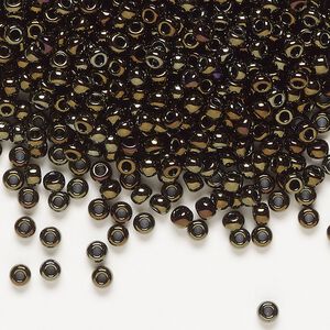 Seed bead, Miyuki, glass, pkg/250g, #8 rocaille, opaque metallic iris brown (RR-458).