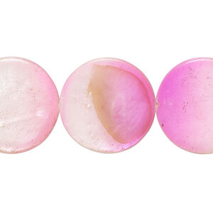 Mother-of-pearl shell 1pkg1, puffed flat round bead 15 inch shaded pink / purple / white 19-20mm