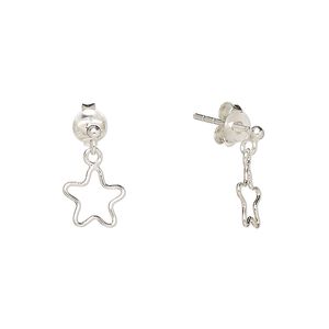 Earnuts, Create Compliments&reg;, sterling silver, 14x8.5mm open star. Sold per pair.