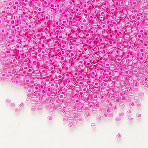 Seed bead, Delica&reg;, glass, pkg/50g, #11 round, opaque inside dyed color luster hot pink (DB-0247).