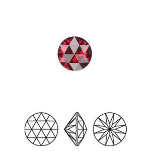 Round stone 2pk scarlet foil back, Crystal Passions&reg; 10mm rose cut round 1401