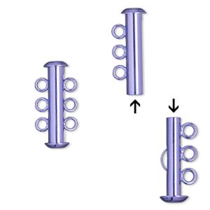 Clasp slide lock 1pkg2, 21.5x6mm tube, brass / electrocoated purple 3-strand
