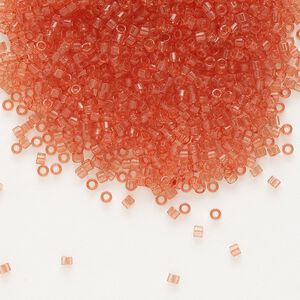 Seed bead, Delica&reg;, glass, pkg/50g, #11 round, transparent outside dyed peach (DB-1302).