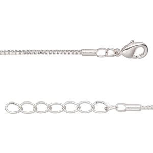 Chain 1pkg4 silver-plated Venetian box, 1mm / lobster claw clasp, brass 18 inch