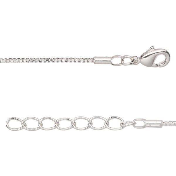 Chain 1pkg4 silver-plated Venetian box, 1mm / lobster claw clasp, brass 18 inch image number 0
