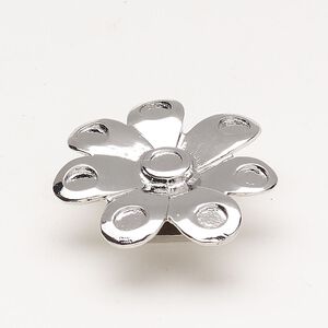 Cord end glue-in 1pkg1 silver-finished, 30x29mm flower / 7.5x5mm inside diameter, brass