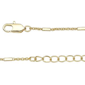 Chain 1pkg1 cable, 1.5mm / 2mm rectangle tube / lobster claw clasp, gold-finished brass 36 inch