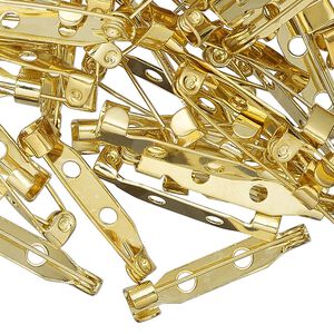 Pin back 1pkg100 gold-finished, 1 inch / locking bar, steel