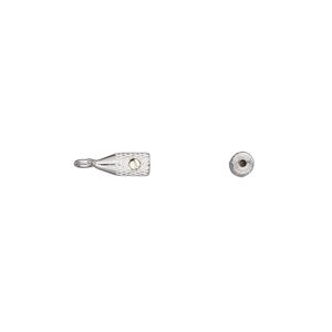 Cord end 1pkg10 silver-plated, 8x3mm textured cone barrel / up to 0.024 inch inside diameter, brass / Screw-Tite Crimps&trade;