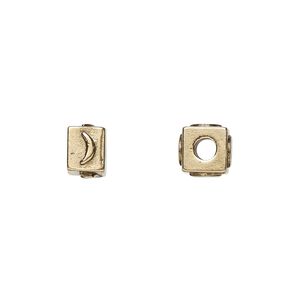 Bead 1pkg4 gold-plated pewter, 8x6mm rectangle / moon symbol, antique Dione&reg;