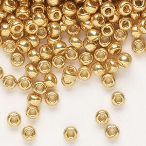 Seed bead, Miyuki 1pkg250g glass, #6 rocaille, Duracoat&reg; opaque galvanized gold / outside dyed (RR-4202)