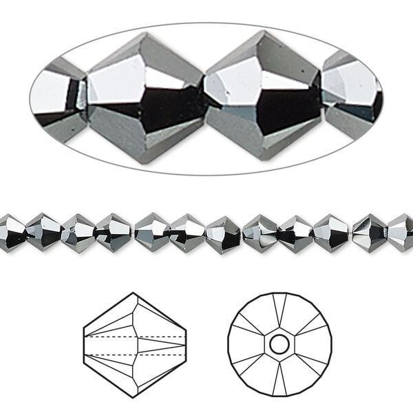 Bead 1440pk jet hematite 2X, Swarovski&reg; 4mm XILION bicone 5328 image number 0