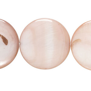 Mother-of-pearl shell 1pkg1, puffed flat round bead 15 inch dusty rose 24-25mm
