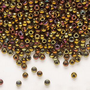 Seed bead, Miyuki, glass, pkg/50g, #8 rocaille, opaque metallic iris bronze (RR-462).
