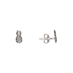 Earstud, Create Compliments&reg;, antiqued sterling silver, 8x4mm pineapple. Sold per pair.
