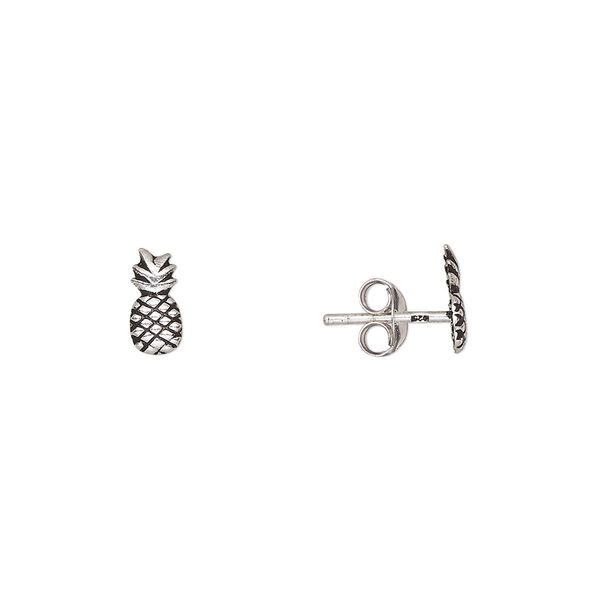 Earstud, Create Compliments&reg;, antiqued sterling silver, 8x4mm pineapple. Sold per pair. image number 0