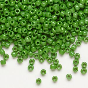 Seed bead, Dyna-Mites&trade;, glass, opaque green, #8 round. Sold per 40-gram pkg.
