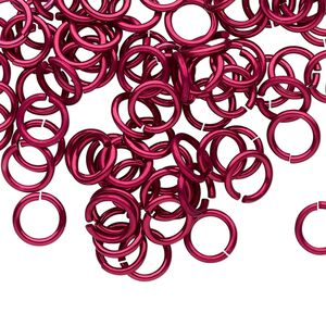 Jump ring 1pkg100 aluminum, 8mm round, 17 gauge / 5.6mm inside diameter / red