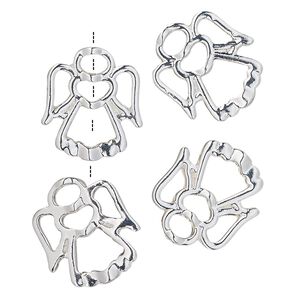 Bead frame, silver-finished "pewter" (zinc-based alloy), 18x16mm angel, fits up to 2mm / 3mm / 5mm bead. Sold per pkg of 4.