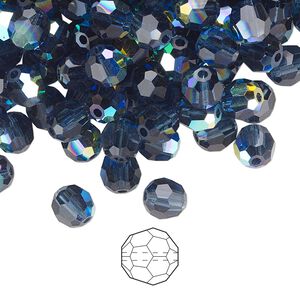 Bead 24pk Montana AB, Preciosa Czech crystal 6mm round