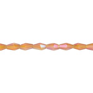 Bead, glass, crystal astral pink, 6.5x3.5mm long bicone. Sold per 15-1/2 to 16-inch strand.