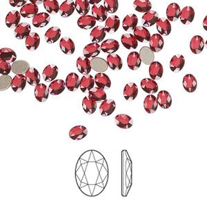 Flat back 12pk scarlet foil back, Crystal Passions&reg; 4x3mm oval 2603