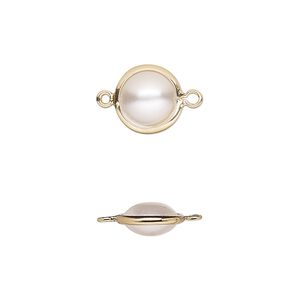 Link, acrylic pearl and gold-finished brass, cream, 10mm double-sided round. Sold per pkg of 10.