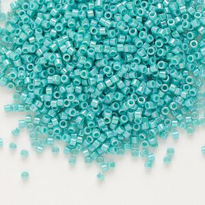 Seed bead, Delica&reg;, glass, pkg/7.5g, #11 round, opaque rainbow turquoise green (DB-0166).