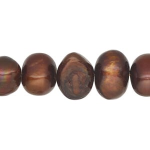 Freshwater 1pkg1, flat-sided potato pearl, 15.5-16 inch dark copper rose 13-16mm cultured