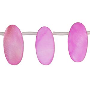 Mother-of-pearl shell 1pkg1, top-drilled flat oval bead 13 inch pink 19x7mm-20x9mm