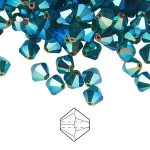 Bead 144pk emerald AB 2X, Preciosa Czech crystal 6mm bicone
