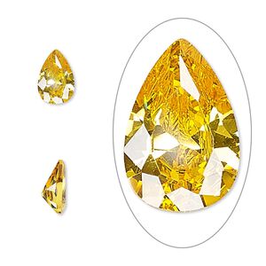 Gem, cubic zirconia, topaz gold, 9x6mm faceted pear, Mohs hardness 8-1/2. Sold individually.