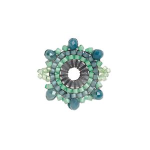 Link, Creative Touch, glass, green / lime green / grey, 22mm double-sided snowflake. Sold individually.