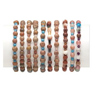 Multi-gemstone / glass / acrylic 1pkg10, mixed shape stretch bracelet 6 inch mix 4x4mm-30x20mm