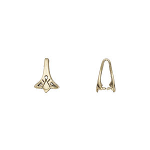 Bail, ice-pick, antiqued brass, 10.5x7.5mm with triangle design, 8mm grip length. Sold per pkg of 2.