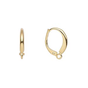 Ear wire leverback 1pkg10 gold-plated, 16mm / closed loop, brass 5 pair